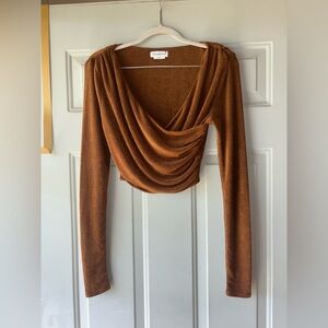 Lovers + Friends bronze knit wrap crop top size S
